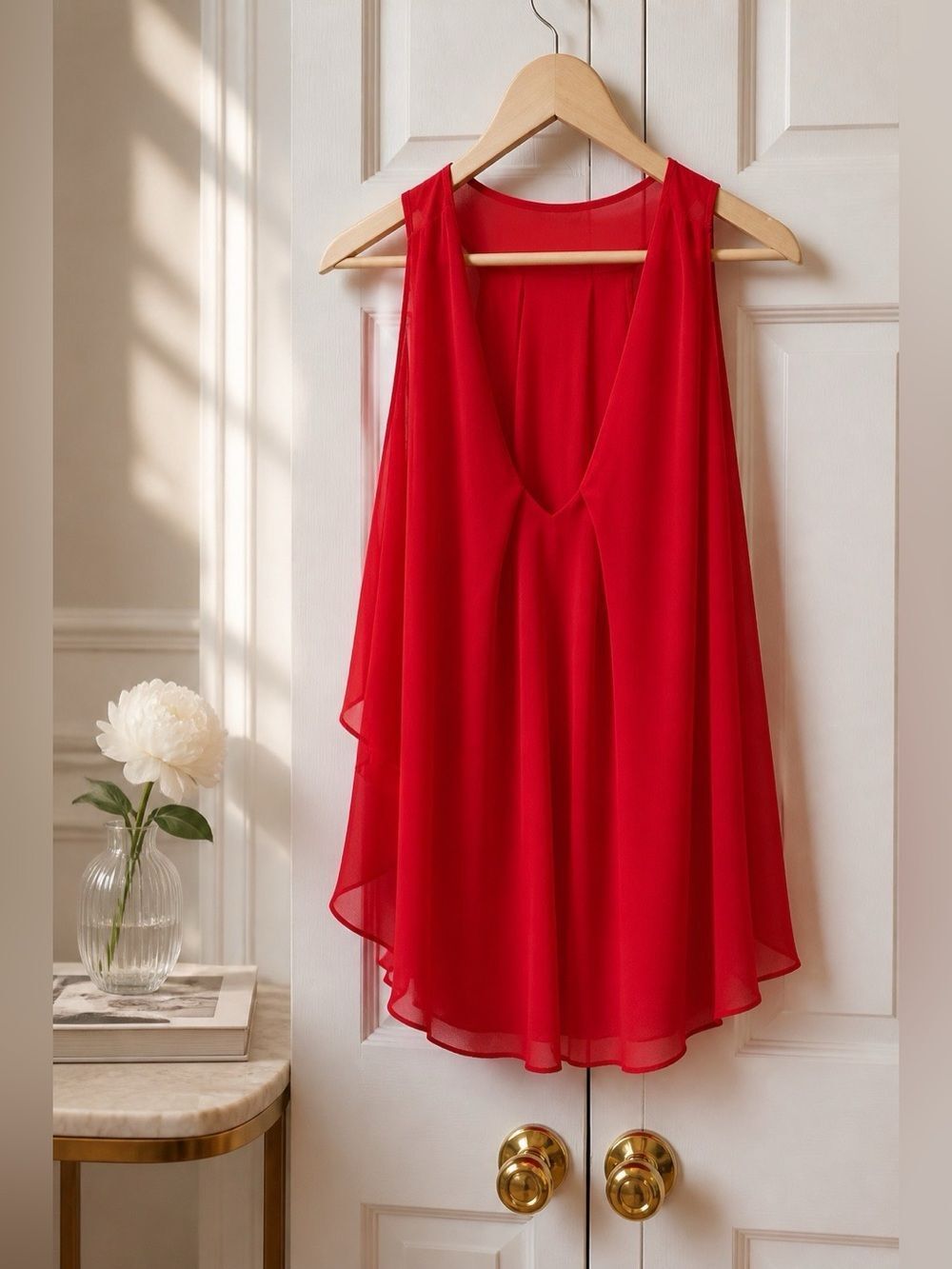 Coral Sleeveless Chiffon V-Neck Top by Venus